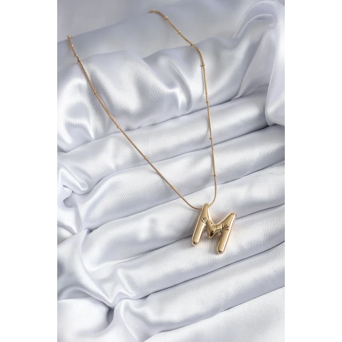 ieg™ 316L Çelik Gold Renk Bubble M Harf Model Kadın Kolye