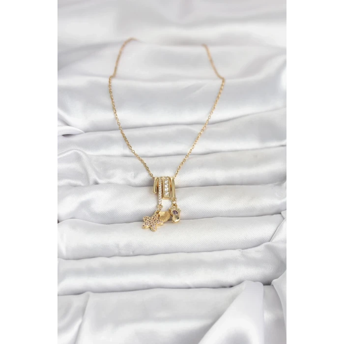 ieg™ 316L Çelik Gold Zirkon Taşlı Deniz Tema Charmlı Kadın Kolye