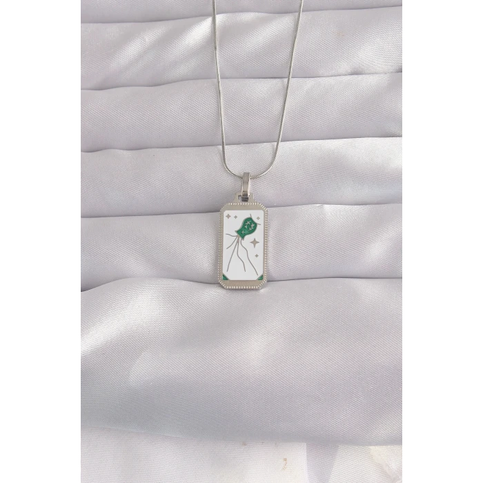 ieg™ 316L Çelik Gümüş Renk Beyaz Mineli Tarot Kolye