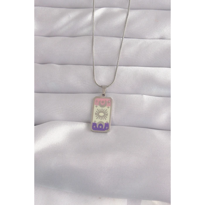 ieg™ 316L Çelik Gümüş Renk Karışık Mineli Ay Figür Tarot Kolye