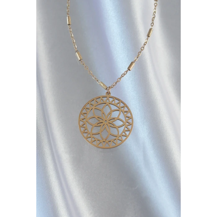 ieg™ 316L Çelik Zincir Gold Renk Lotus Model Kolye