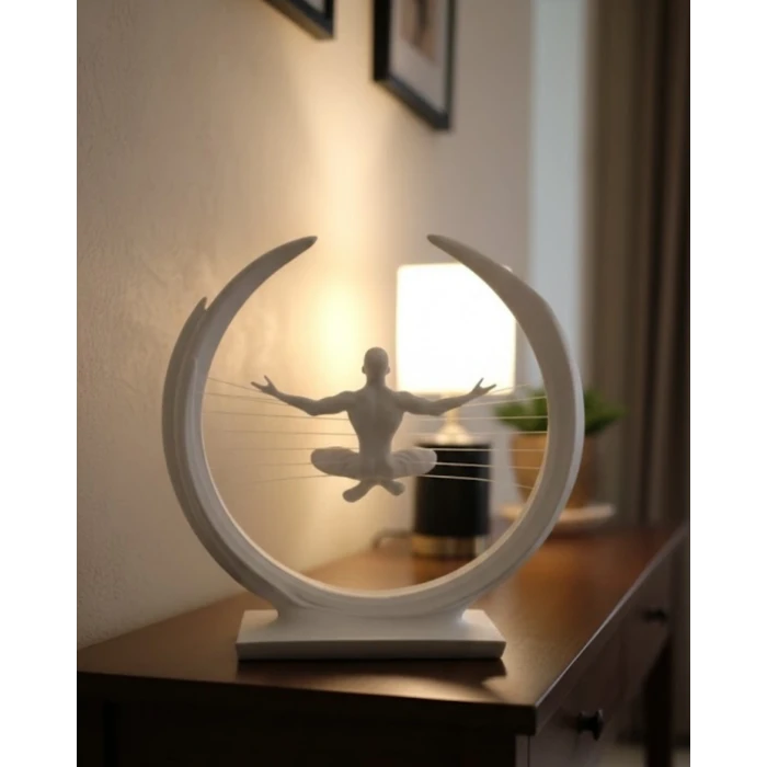 ieg™ 3D Zen Heykeli Ay Formlu Meditasyon Yapan İnsan Figürü Dekor