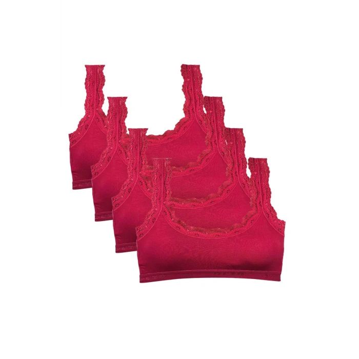ieg™ 4 Adet Dantel Nakış İşlemeli Pedli Bambu Kadın Büstiyer Bordo