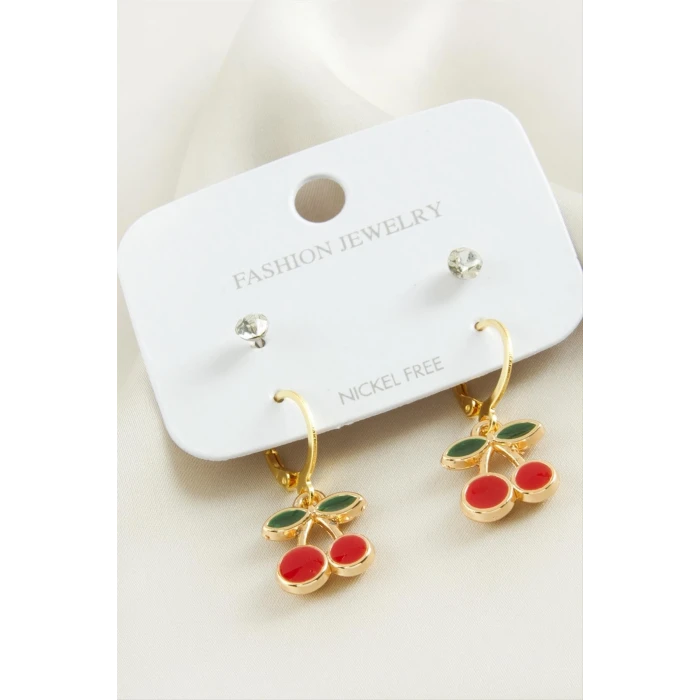 ieg™ 4 Adet Kiraz Taşlı Mineli Halka Küpe