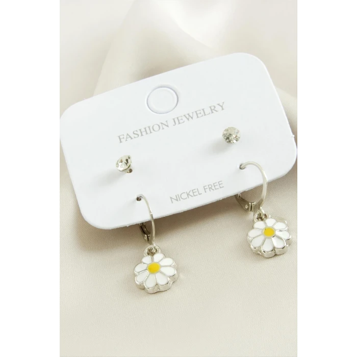 ieg™ 4 Adet Papatya Taşlı Mineli Halka Küpe