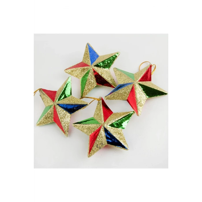 ieg™ 4 Adet Simli Yıldız Yılbaşı Ağaç Süsü 7 cm