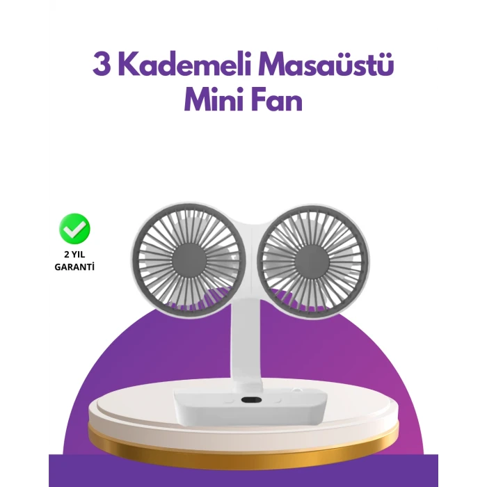 ieg™ 4 Kademeli Hız Ayarlı USB Şarjlı Çift Taraflı Masaüstü Vantilatör