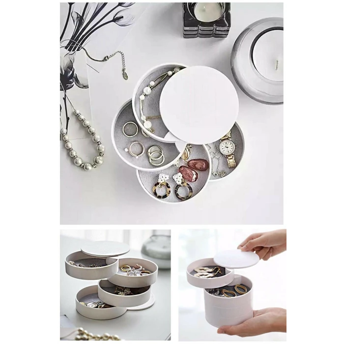 ieg™ 4 Katlı Dönebilen Silindir Takı Ve Makyaj Organizer Kutusu