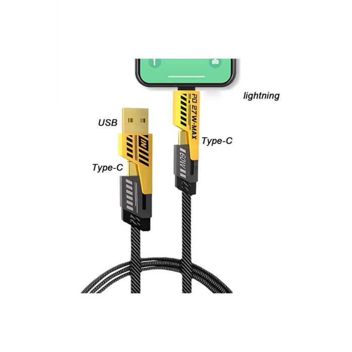 ieg™ 4in1 Type-c 65W to USB-A + Type-c to Lightning 27W Hızlı Şarj Kablosu SİYAH