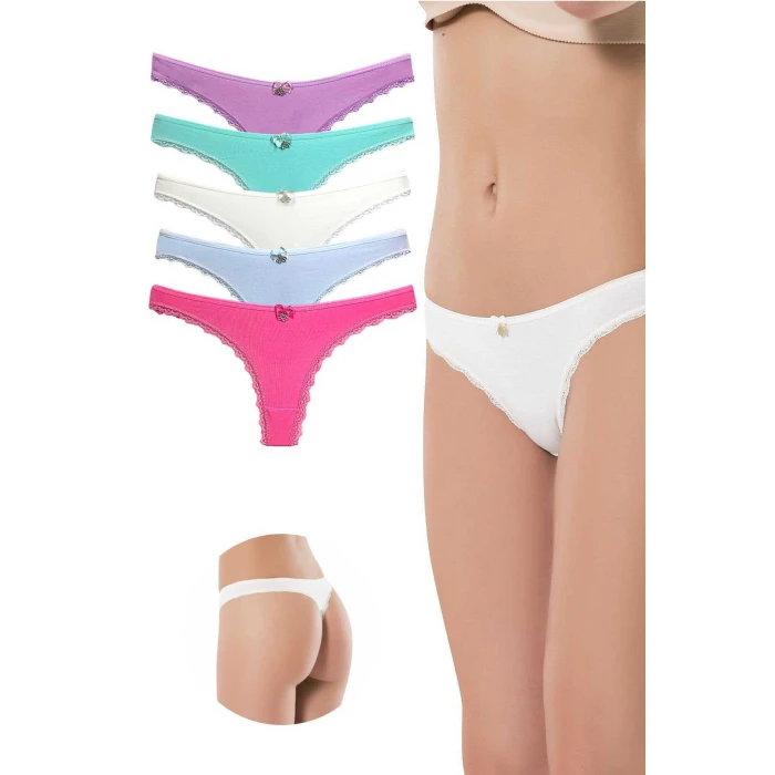 ieg™ 5 Adet Pamuklu Kadın Klasik Dantelli String Tanga