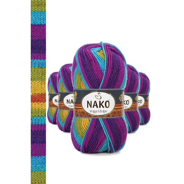 İEG 5 Adet Vega Stripe Premium Akrilik El Örgü İpi Yünü No: 82410