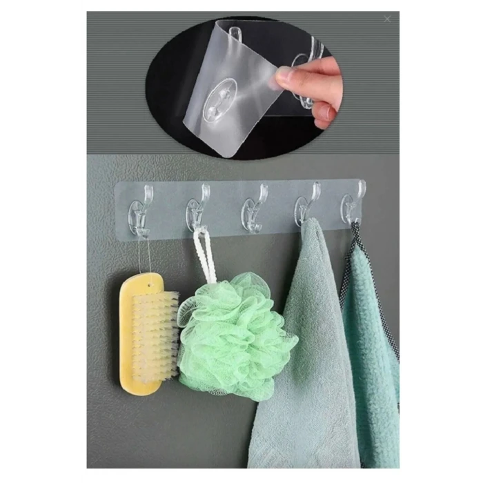 ieg™ 5li Kendinden Yapışkanlı Güçlü Şeffaf Askılık - Kapı Arkası Mutfak Duvar Banyo Askı