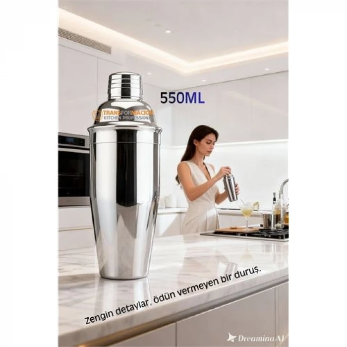 ieg™ 550 Ml Inox Shaker - Kokteyl Karıştırma Kabı  Süzgeçli Bar Shaker Paslanmaz Çelik