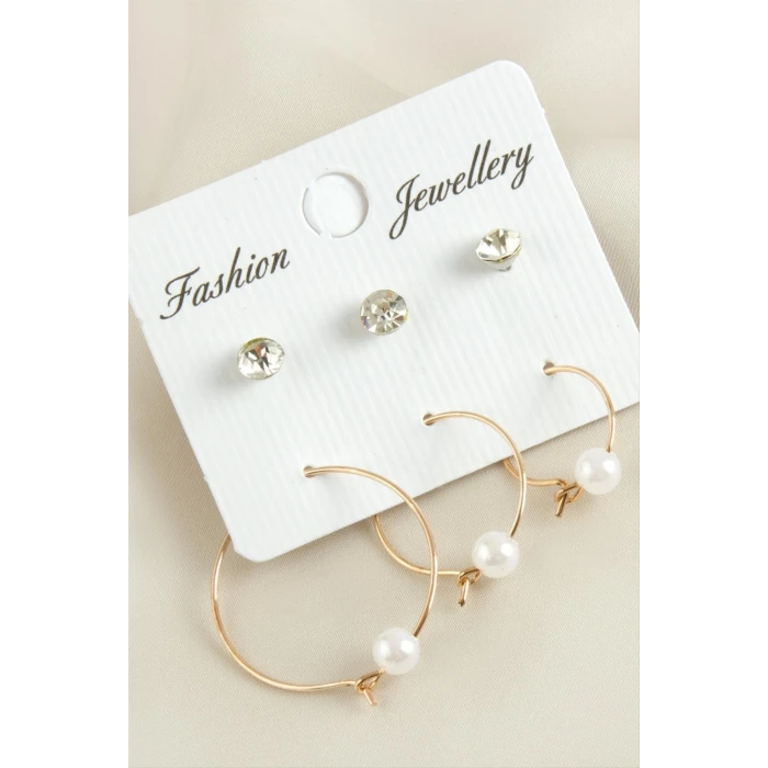 ieg™ 6 Adet İnci Taşlı Halka Küpe 2,5 cm