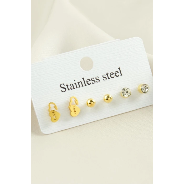 ieg™ 6 Adet Kalp Taşlı Çelik Küpe