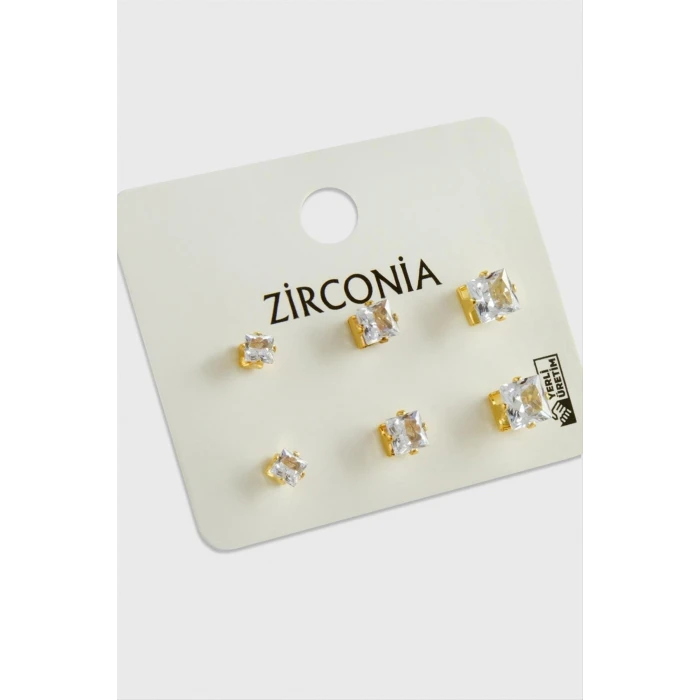 ieg™ 6 Adet Kare Zirkon Tek Taşlı Küpe