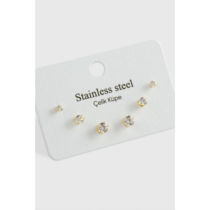 ieg™ 6 Adet Zirkon Tek Taşlı Çelik Küpe