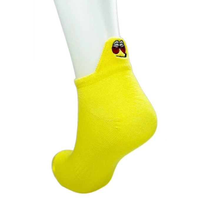 ieg™ 6 Çift Emoji Desen Nakış Baskılı Kadın Pamuklu Bilek Çorap