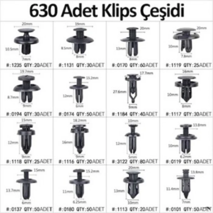 ieg™  630 Adet Trim Klips Seti – Oto Panel, Kapı Döşeme, Tampon ve Pervaz İçin Evrensel Raptiye Bağlantı Elemanları