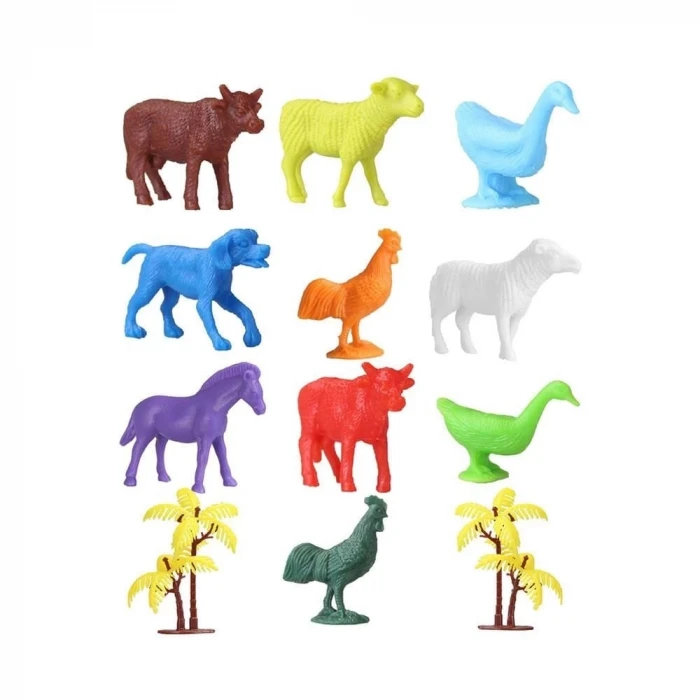 ieg™ 676 Toy Play 12 Parça Renkli Mini Çiftlik Hayvanları Figür Seti 4-6 cm
