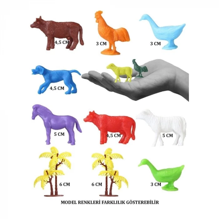 ieg™ 676 Toy Play 12 Parça Renkli Mini Çiftlik Hayvanları Figür Seti 4-6 cm