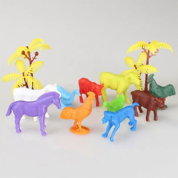 ieg™ 676 Toy Play 12 Parça Renkli Mini Çiftlik Hayvanları Figür Seti 4-6 cm