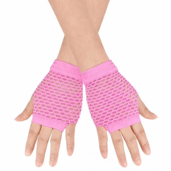 ieg™ 80 ler 90 lar Retro Neon Pembe File Parmaksız Kısa Eldiven 11 Cm