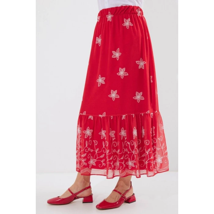 ieg™ 8010 Desenli Şifon Etek - A.Kırmızı