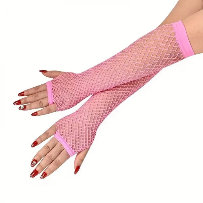 ieg™ 80’ler 90’lar Retro Neon Pembe File Parmaksız Eldiven 26 cm