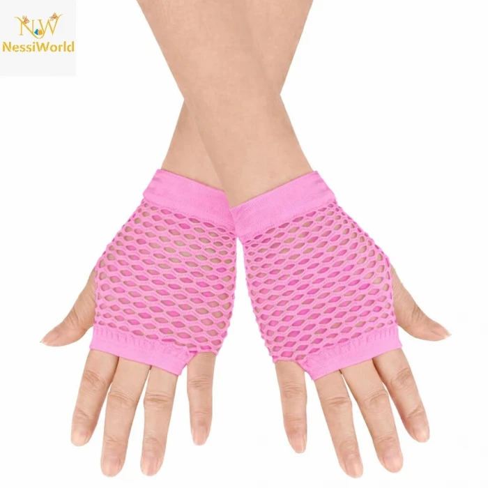ieg™ 80’ler 90’lar Retro Neon Pembe File Parmaksız Kısa Eldiven 11 cm