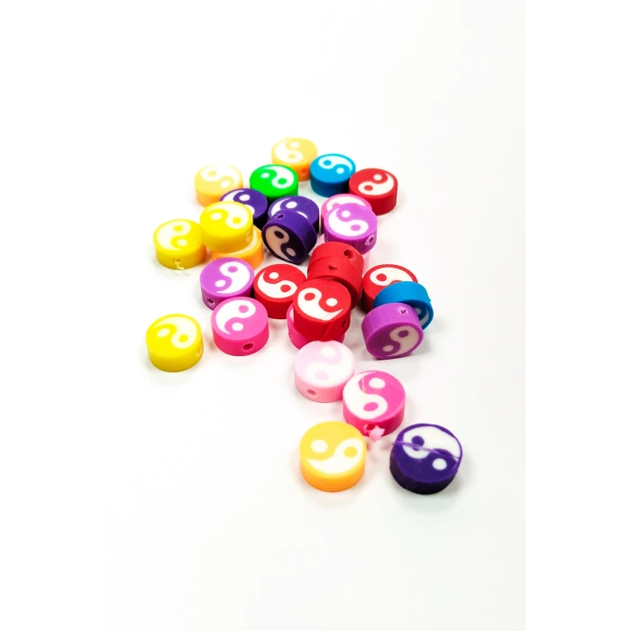 İEG 90 Adet 10 mm Polimer Kil Fimo Boncuk Takı Bileklik + 5 Metre Misina Hediye - Yin Yang - Karışık - Limon