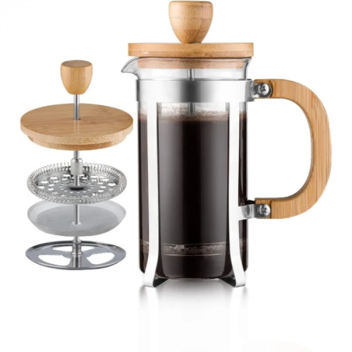 ieg™ Ahşap Detaylı 600 ml Cam French Press