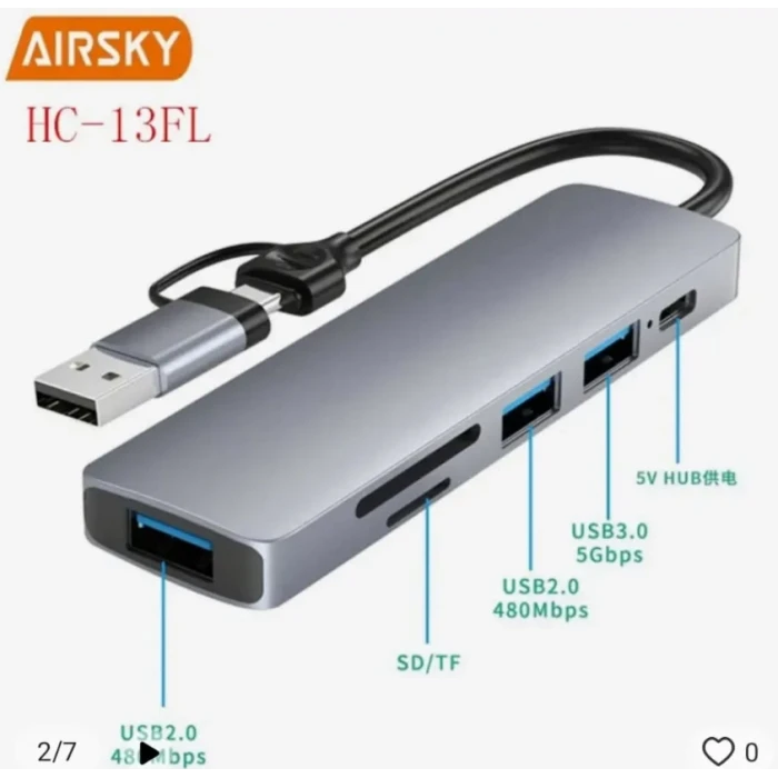 ieg™ Airsky Hc13Fl 5 İn 1 Usb Type-C 2 İn 1 Çevirici