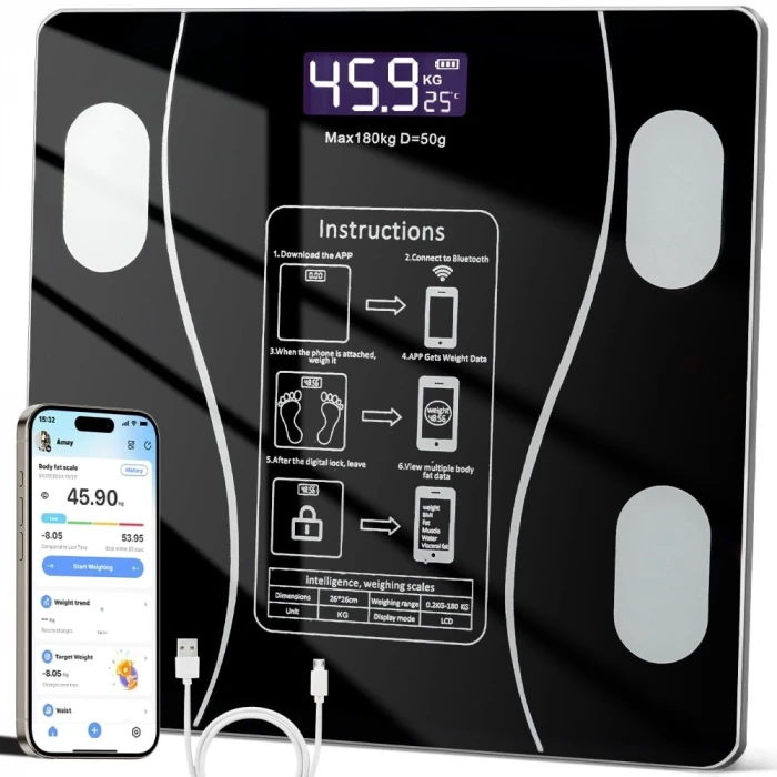 ieg™ Akıllı Kablosuz Dijital Banyo Ve Vücut Yağ Ağırlık Ölçeği Vücut Kompozisyonu Analizörü Bluetoothlu Tartı