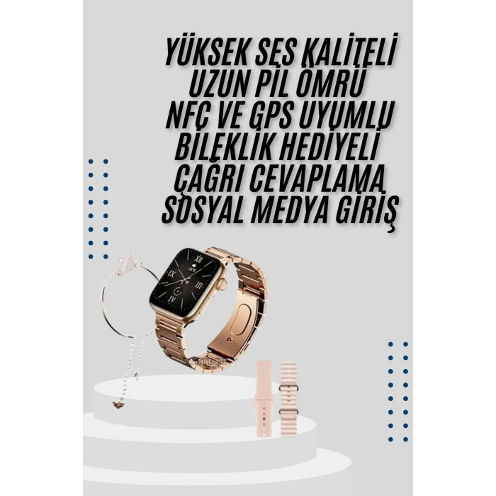 ieg™ Akıllı Saat 3 Kordonlu Ve Aksesuarlı Bayanlar Için Şık Rose Renk