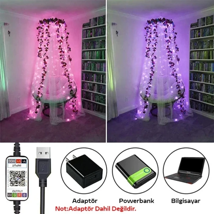 ieg™ Ally 10mt 100 Led Rgb Bluetooth Telefonla Kontrol Edilen Usb Led Lamba İos-android