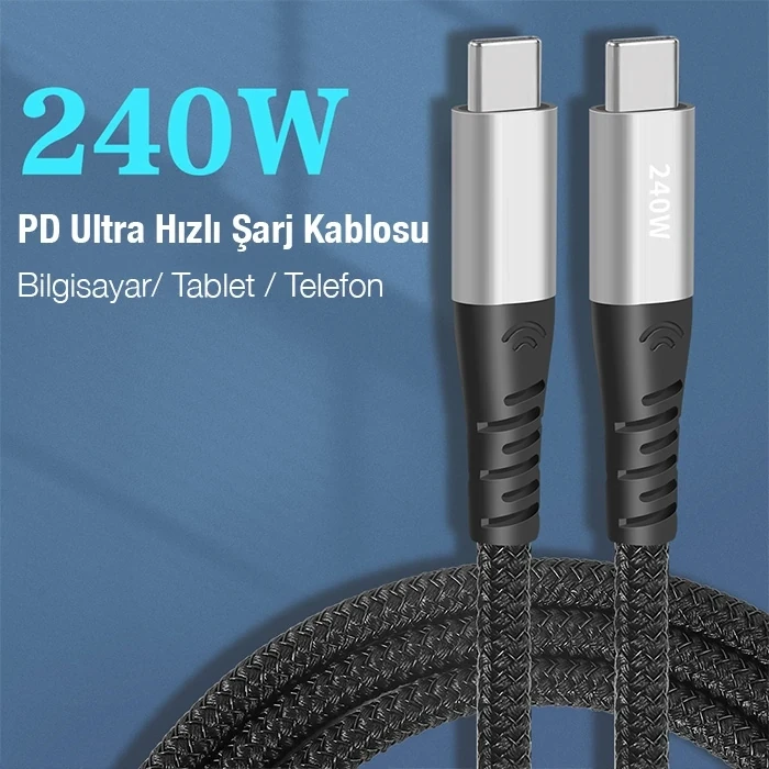 ieg™ Ally 240w Type-c To Type-c Laptop Telefon Hızlı Data Ve Şarj Kablosu