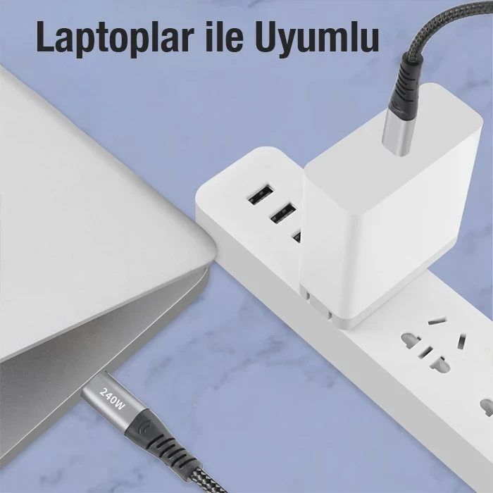 ieg™ Ally 240w Type-c To Type-c Laptop Telefon Hızlı Data Ve Şarj Kablosu
