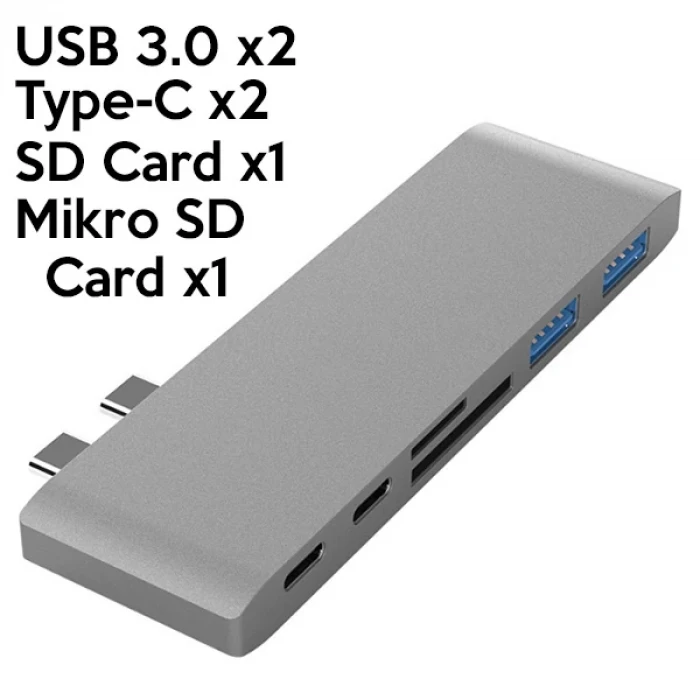 ieg™ Ally 6 İn1 Usb-c Hub Daul  Usb 3.0 Type-c Şarj Kart Reader Çoğaltıcı Hub