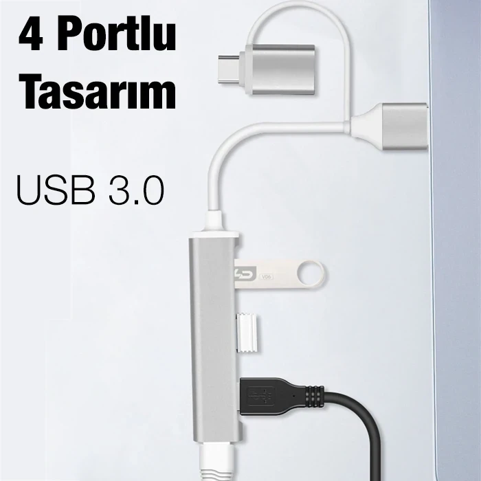 ieg™ Ally A-806 4in1 Type-c + Usb Girişli Usb 3.0 Çoğaltıcı Hub Adaptör Çevirici