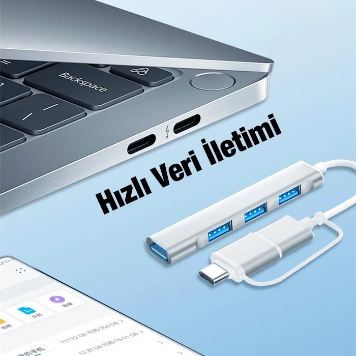 ieg™ Ally A-806 4in1 Type-c + Usb Girişli Usb 3.0 Çoğaltıcı Hub Adaptör Çevirici