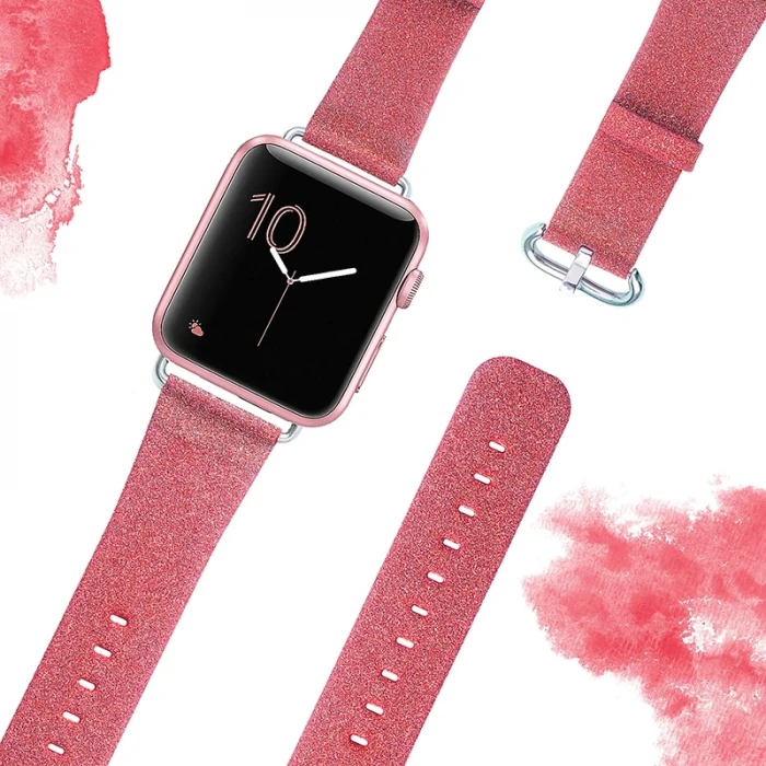 ieg™ Ally Apple Watch 7-8 41mm 6-5-4 40mm Deri İnce Sim İşlemeli Kordon Kayış 3-2-1 38mm