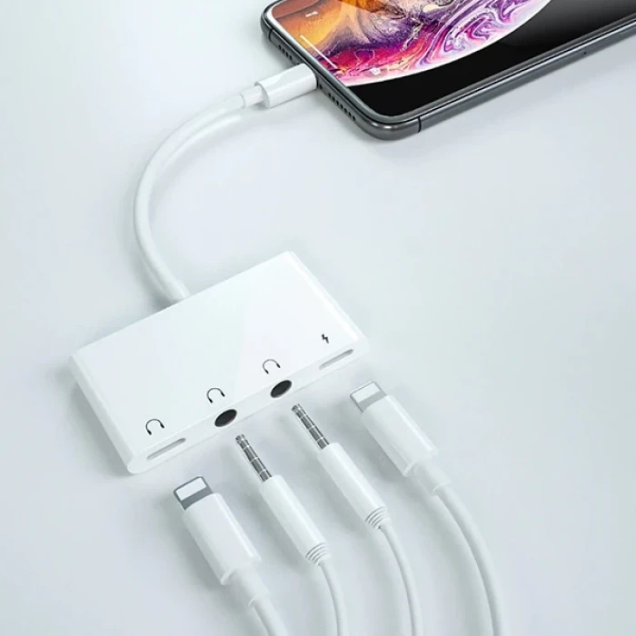 ieg™ Ally İphone 14-13-12-11 4in1 Otg Ses Adaptörü Çift Dc 3.5mm Jack