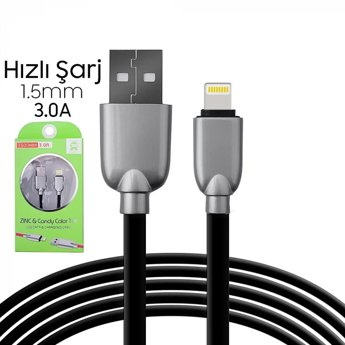 ieg™ Ally İphone5s6s788 Plus Zinc Alloy Dayanıklı 3.0a 1.5mm Usb Kablo