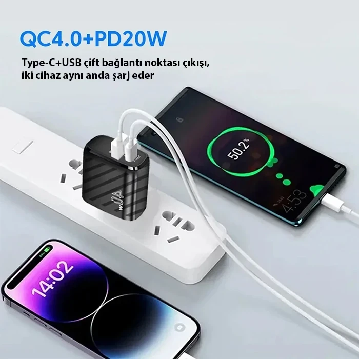 ieg™ Ally Te-pd08 40w Type-c + Usb Qc3.0 Pd Hızlı Şarj Adaptörü Şarj Başlığı