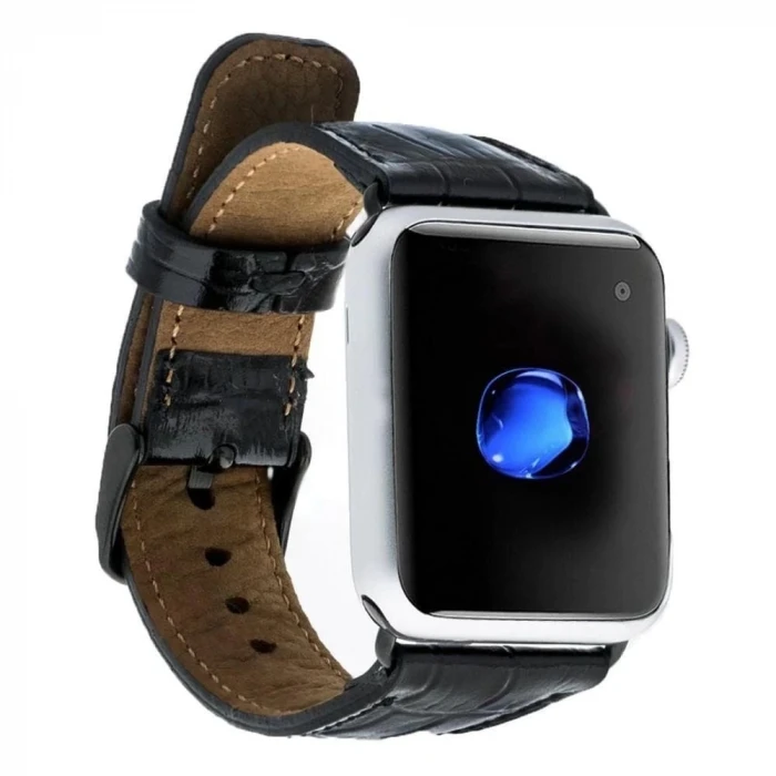 ieg™ Apple Watch Uyumlu Deri Kordon 42-44-45mm Kroko Siyah