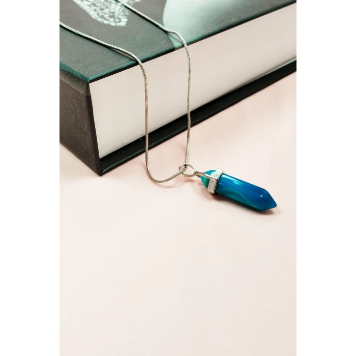 İEG Aquamarin Doğal Taşı Zincirli El Yapımı Tasarımlı Kolye Uç: 3,5 cm Zincir: 20 cm Kutulu