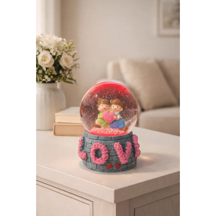 ieg ™ Aşk Temalı Led Işıklı Kar Küresi 9 cm – Romantik & Anlamlı Sevgili Hediyesi