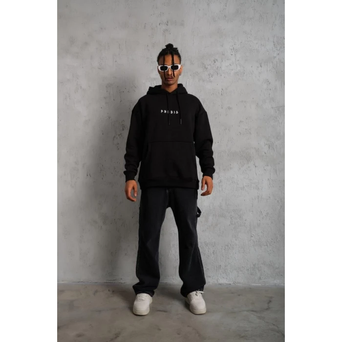 ieg™      Astronot Baskılı Kapüşonlu Sweat - Siyah -