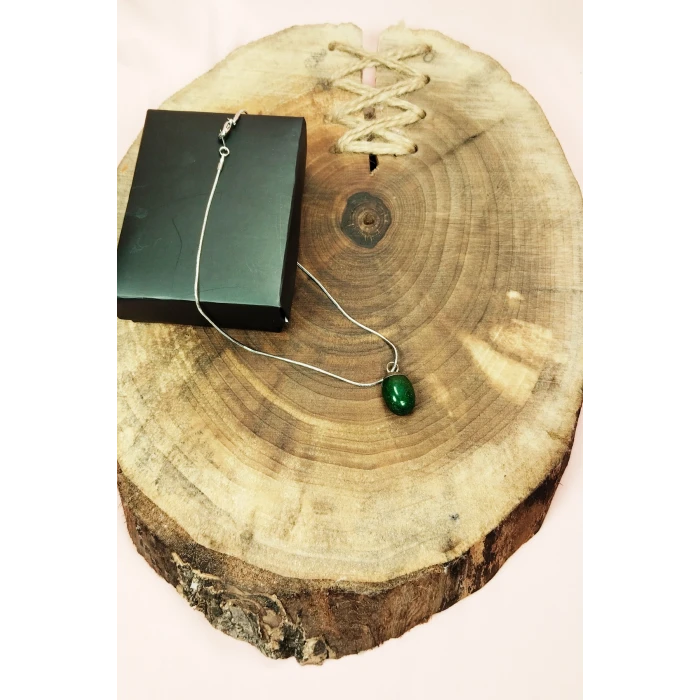 İEG Aventurin Doğal Taşı Zincirli El Yapımı Kolye Uç: 2 cm Zincir: 20 cm Kutulu